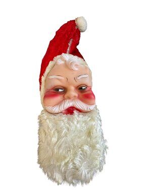 1950's Bijou Toys Rubber Face Santa Head Christmas Stocking Zipper Compartment